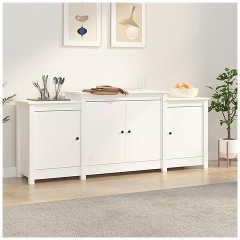 Credenza Bianca 164x37x68 cm in Legno Massello di Pino - Foto 6