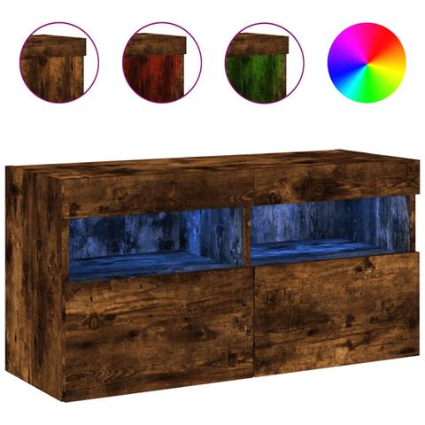 Mobile Tv A Parete Con Luci Led Rovere Fumo 80x30x40 Cm - Foto 2