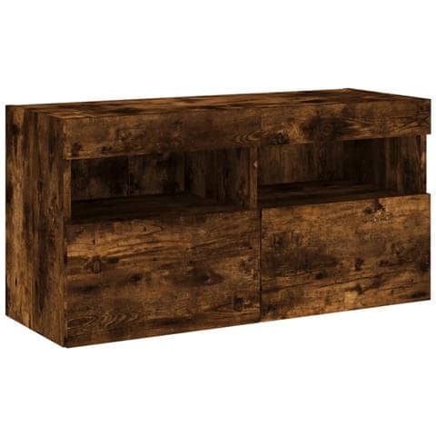 Mobile Tv A Parete Con Luci Led Rovere Fumo 80x30x40 Cm - Foto 3