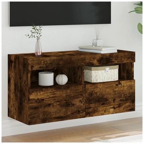 Mobile Tv A Parete Con Luci Led Rovere Fumo 80x30x40 Cm - Foto 1