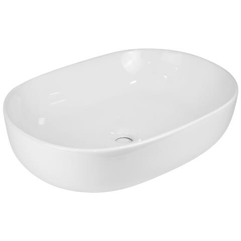 Lavabo Da Appoggio Ceramica Bianco Ovale Arredo Bagno Lavandino 60x40x15 Cm *** Finitura- : Lucido - Foto 1