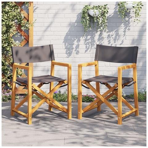 Sedie da Regista Pieghevoli 2 pz Grigio Scuro in Tessuto - Foto 1