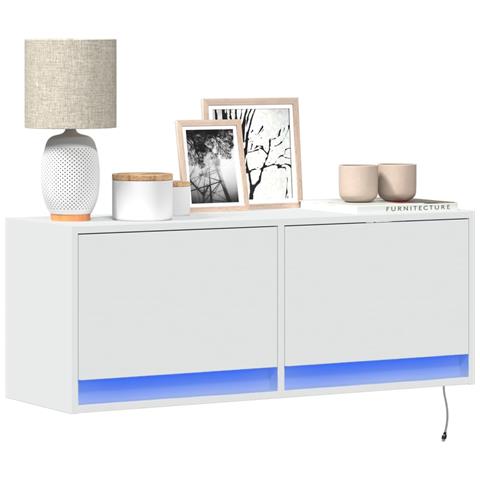 Mobile Tv A Parete Con Luci Led Bianco 100x31x35 Cm - Foto 1