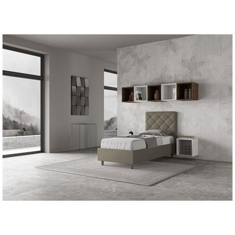 Letto Contenitore Imbottito 80x190 Similpelle Cappuccino Priya - Foto 5