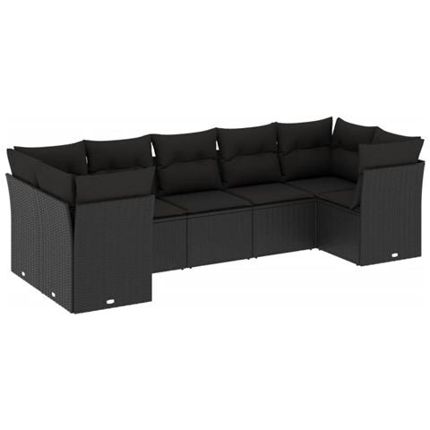 Set Divani da Giardino con Cuscini 7pz Nero Polyrattan - Foto 1