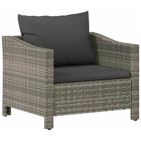 Poltrona da Giardino con Cuscino Grigio in Polyrattan - Foto 1