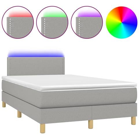 Letto a Molle Materasso e LED Grigio Chiaro 120x190 cm Tessuto - Foto 1