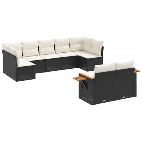 Set Divani Da Giardino 9 Pz Con Cuscini Nero In Polyrattan - Foto 2