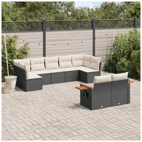 Set Divani Da Giardino 9 Pz Con Cuscini Nero In Polyrattan - Foto 1