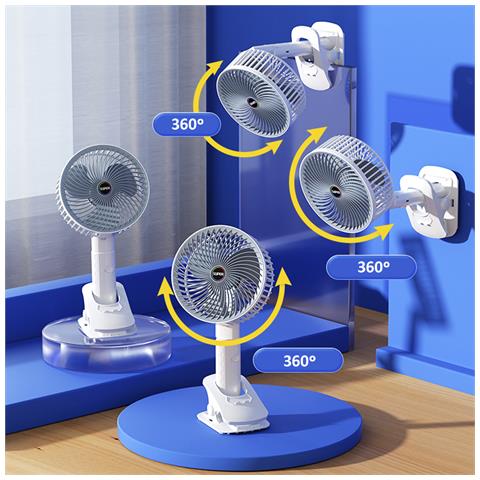 Ventilatore Portatile Da 5w, Con Batteria Ricaricabile, Rotazione Di 360° E Clip Di Presa. - Foto 2