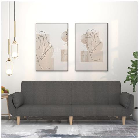 Divano Letto A 2 Posti Con 2 Cuscini Grigio Scuro In Tessuto - Foto 8