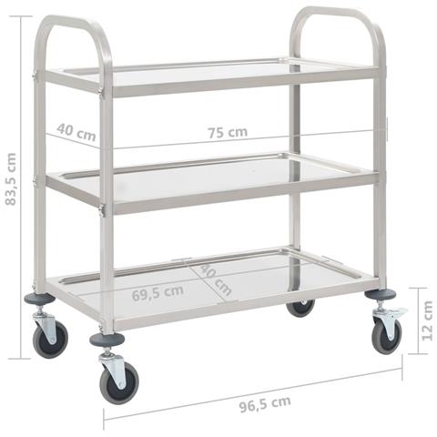 Carrello Da Cucina A 3 Livelli 95x45x83,5 Cm In Acciaio Inox - Foto 6