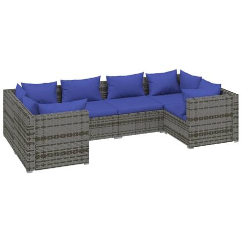 Set Divani Da Giardino 6 Pz Con Cuscini In Polyrattan Grigio - Foto 1