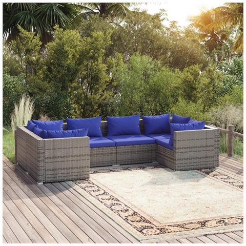 Set Divani Da Giardino 6 Pz Con Cuscini In Polyrattan Grigio - Foto 8
