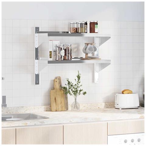 Lusso Casadino -  Mensola Muro 2 Ripiani 75x30x60cm Argento Acciaio Inossidabile - Foto 2