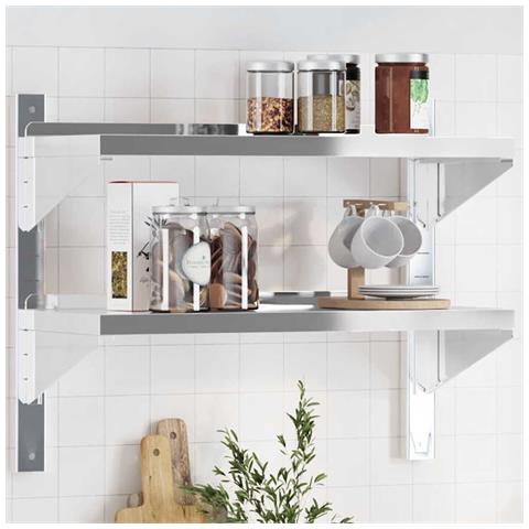 Lusso Casadino -  Mensola Muro 2 Ripiani 75x30x60cm Argento Acciaio Inossidabile - Foto 8