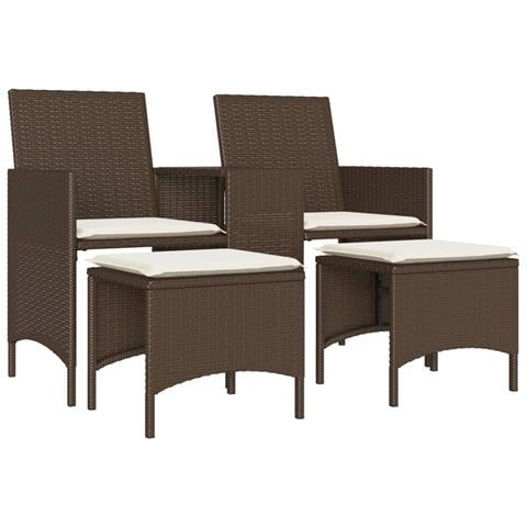 Divano Giardino 2Posti con Tavolo e Sgabelli Marrone Polyrattan - Foto 1