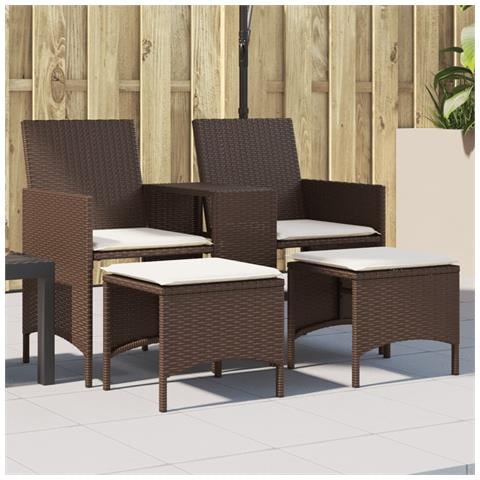 Divano Giardino 2Posti con Tavolo e Sgabelli Marrone Polyrattan - Foto 2
