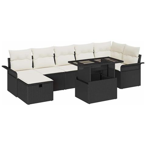 Set di Divani da Giardino a 8 Pezzi con Cuscini Nero Polyrattan - Foto 1