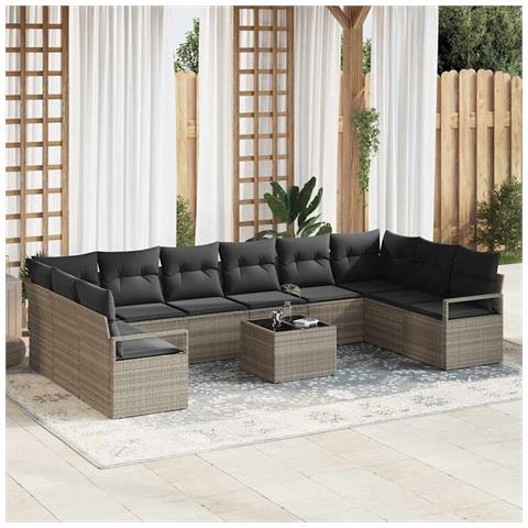 Set divani giardino 11 pezzi con cuscini grigi in polirattan, Divano giardino 2 posti con cuscini grigi in polirattan - Foto 2