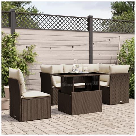 Set Divano da Giardino 6 pz con Cuscini Marrone in Polyrattan - Foto 2