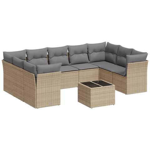 Set Divano da Giardino 10 pz con Cuscini Beige in Polyrattan - Foto 1