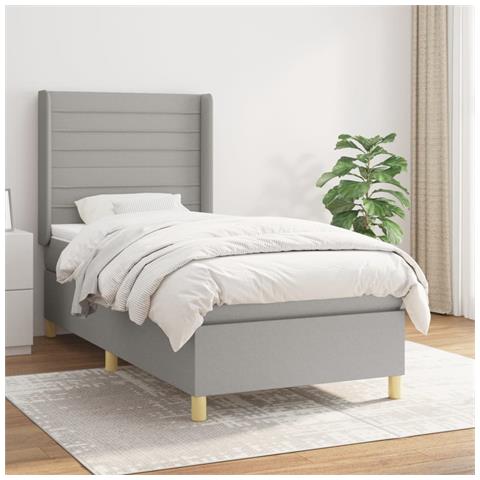 Giroletto a Molle con Materasso Grigio Chiaro 90x200 cm Tessuto - Foto 2
