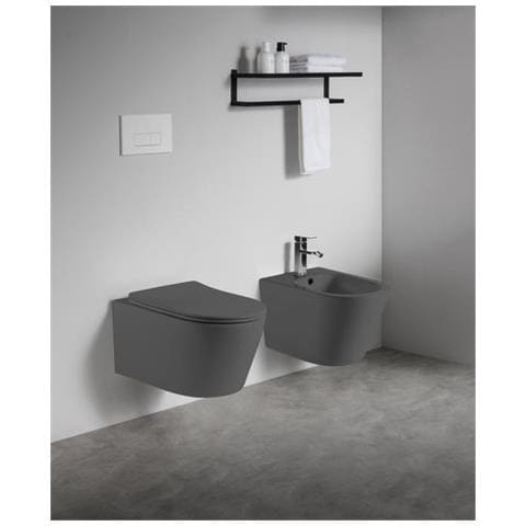 Sanitari Sospesi Wc E Bidet In Ceramica Copriwater Soft-close Ponente Grigio Opaco - Foto 1
