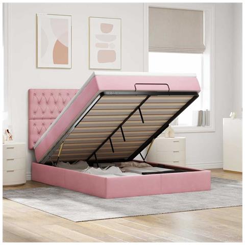 Struttura Letto Pouf con Materassi Rosa 140x190 cm in Velluto - Foto 2