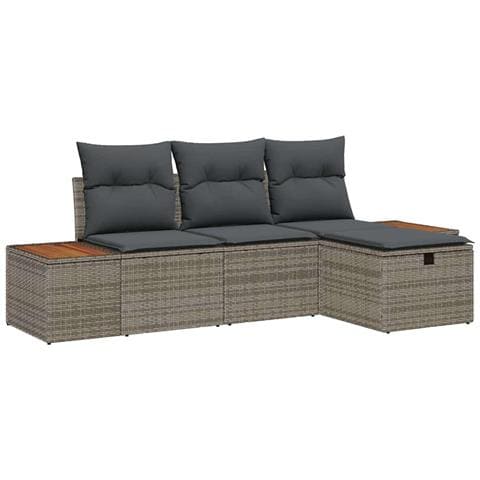 Set Divano da Giardino 4 pcs Grigio 55 x 62 x 69 cm Poly Rattan - Foto 1