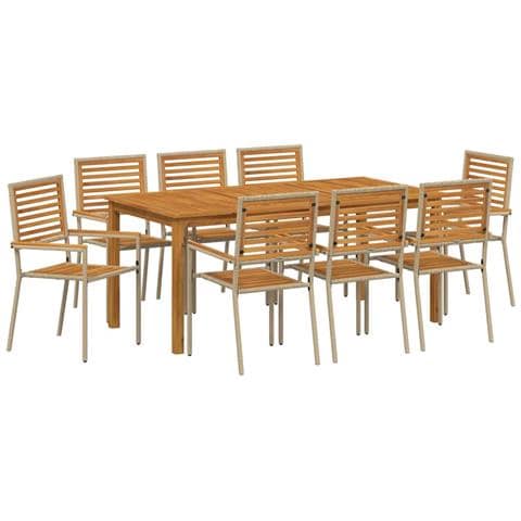 Set da Pranzo per Giardino 9 pcs Beige Poly Rattan - Foto 1