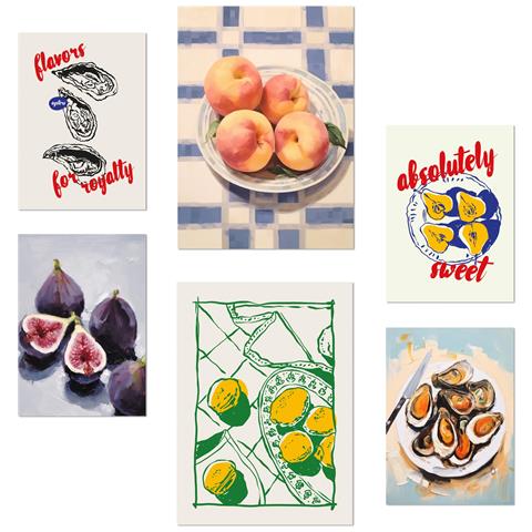 Set Di 6 Stampe Illustrazioni Di Cibo E Cucina Mediterranea Illustrazioni Di Design Per Le Pareti Delle Stanze Della Tua Casa A3 & A4 Senza Cornice - Foto 1
