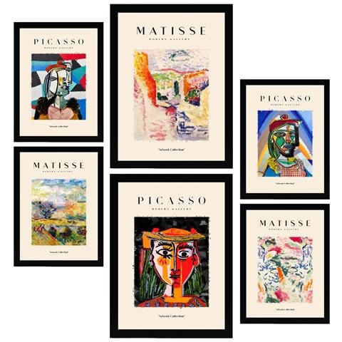 Set Di 6 Stampe Da Picasso E Matisse Alle Stampe Del Secolo Scorso Del Fauvismo E Del Surrealismo Per L'interior Design A3 & A4 Cornice Nera - Foto 1