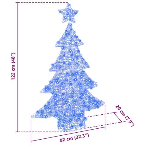 Albero di Natale con 100 LED Blu 120 cm Acrilico - Foto 8