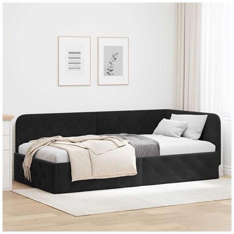 Cornice del letto ad angolo Nero 90 x 190 cm Velluto - Foto 2