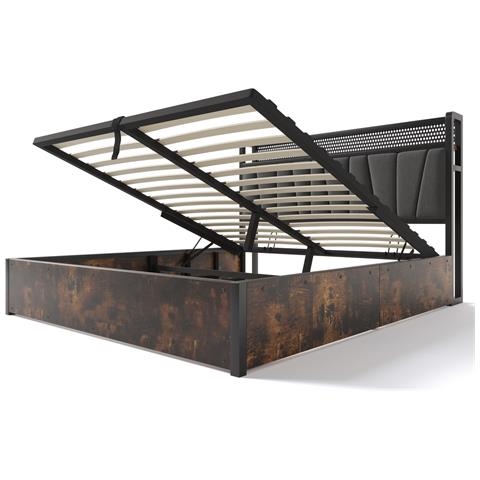 Letto In Metallo Con Illuminazione Led E Porte Usb Integrate, Design Moderno - Foto 3