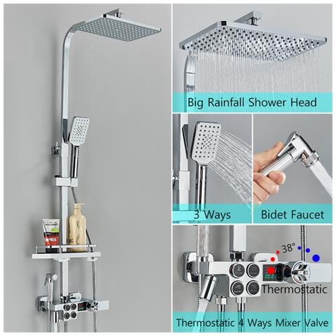 Colonna doccia, Blackswan, tipo M138, modello cromato regolabile, con termostato, bocca girevole, doccia ad alta pressione e display digitale, misura 110 cm - Foto 2