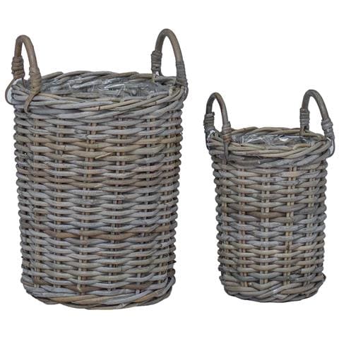 Cesto per Piante con archiviazione 2 pcs Grigio Rattan Kubu - Foto 1