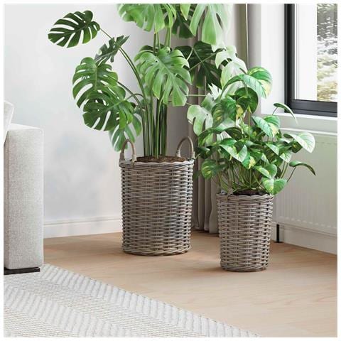 Cesto per Piante con archiviazione 2 pcs Grigio Rattan Kubu - Foto 2