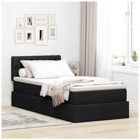 Letto con contenitore e LED con led Nero 90 x 190 cm Tessuto - Foto 2