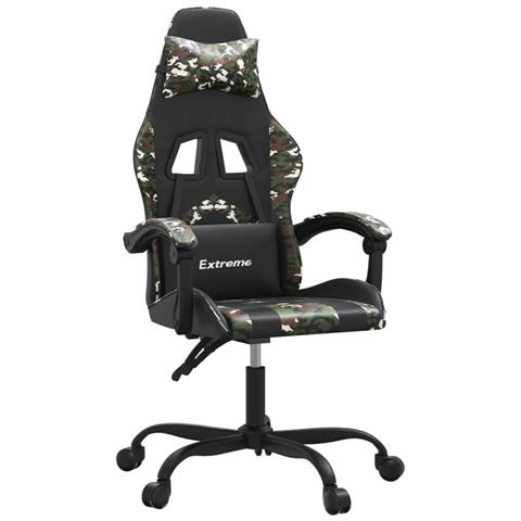 Sedia da Gaming Girevole Nero e Mimetico in Similpelle - Foto 1