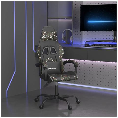 Sedia da Gaming Girevole Nero e Mimetico in Similpelle - Foto 2