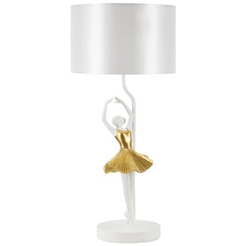 Lampada Da Tavolo Ballerina Piccola In Resina Bianca E Oro Ø28x64 Cm - Foto 1