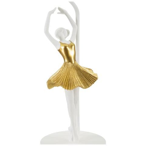 Lampada Da Tavolo Ballerina Piccola In Resina Bianca E Oro Ø28x64 Cm - Foto 2