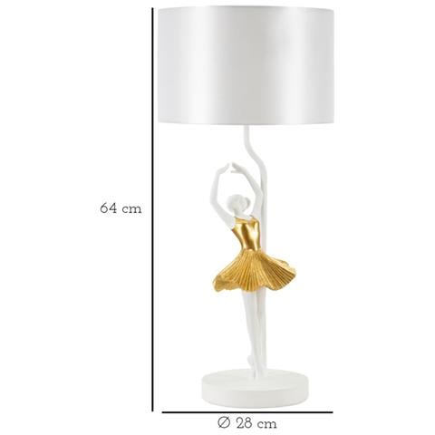 Lampada Da Tavolo Ballerina Piccola In Resina Bianca E Oro Ø28x64 Cm - Foto 7