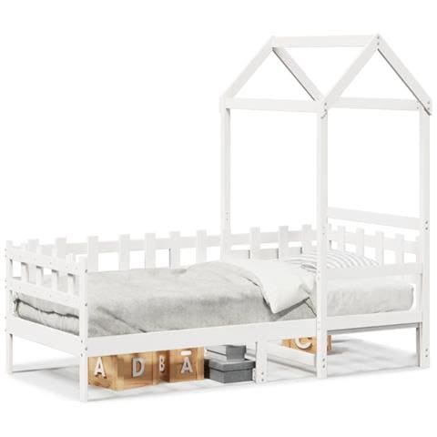Dormeuse con Tetto 80x200 cm Bianco in Legno Massello di Pino - Foto 1