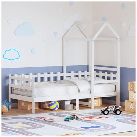 Dormeuse con Tetto 80x200 cm Bianco in Legno Massello di Pino - Foto 2