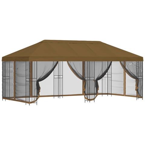 Gazebo con pareti laterali 6 x 3 m Tortora Poliestere e Acciaio - Foto 1