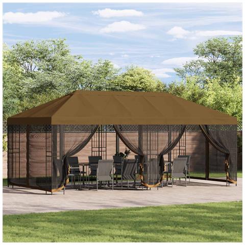 Gazebo con pareti laterali 6 x 3 m Tortora Poliestere e Acciaio - Foto 2