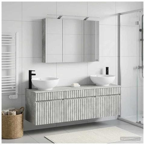 Set di Armadi da Bagno 4 pcs Grigio Cemento - Foto 2